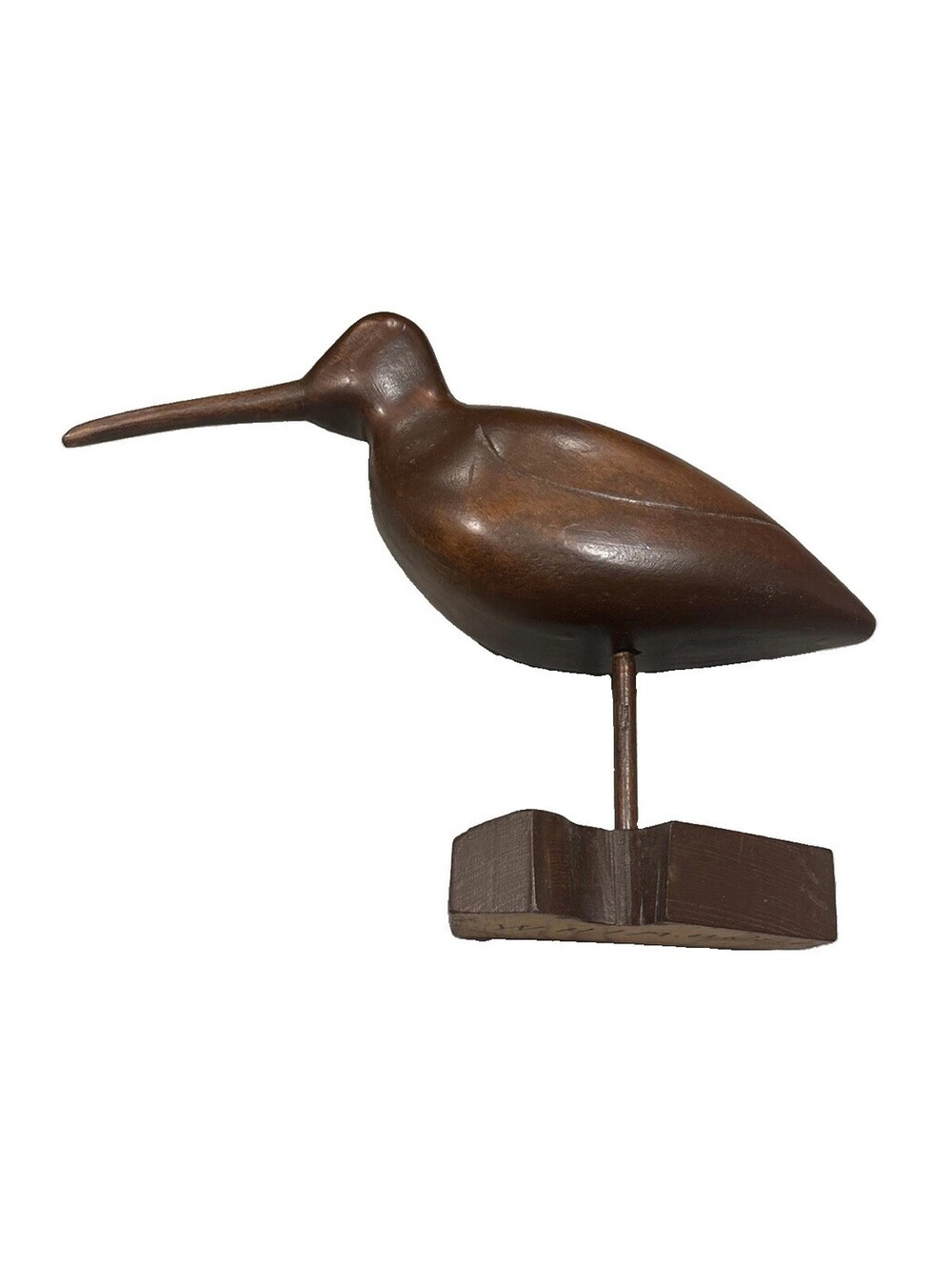Vtg Hand Carved Wooden Whimbrel Curlew Shorebird Sculpture On Stand